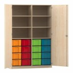 Flexeo Schrank, 16 groe Boxen, 6 Fcher, Mittelwand, 2 Tren