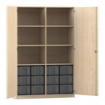 Flexeo Schrank, 12 große Boxen, 6 Fächer, Mittelwand, 2 Türen Ahorn honig, transparent  (Zoom)