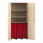 Flexeo Garagenschrank, 3 Fächer, 3 Rollcontainer, 24 kleine Boxen Ahorn honig, rot  (Zoom)