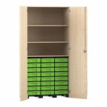 Flexeo Garagenschrank, 3 Fächer, 3 Rollcontainer, 24 kleine Boxen Ahorn honig, grün  (Zoom)