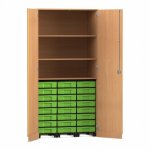 Flexeo Garagenschrank, 3 Fächer, 3 Rollcontainer, 24 kleine Boxen Buche dunkel, grün  (Zoom)