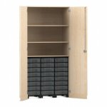 Flexeo Garagenschrank, 3 Fächer, 3 Rollcontainer, 24 kleine Boxen Ahorn honig, transparent  (Zoom)