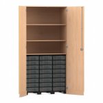 Flexeo Garagenschrank, 3 Fächer, 3 Rollcontainer, 24 kleine Boxen Buche hell, transparent  (Zoom)