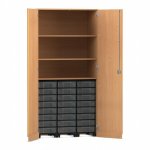 Flexeo Garagenschrank, 3 Fächer, 3 Rollcontainer, 24 kleine Boxen Buche dunkel, transparent  (Zoom)