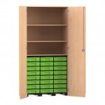 Flexeo Garagenschrank, 3 Fächer, 3 Rollcontainer, 24 kleine Boxen Buche hell, grün  (Zoom)