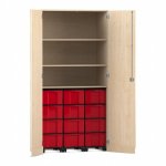 Flexeo Garagenschrank, 3 Fächer, 3 Rollcontainer, 12 großen Boxen Ahorn honig, rot  (Zoom)