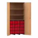 Flexeo Garagenschrank, 3 Fächer, 3 Rollcontainer, 12 großen Boxen Buche dunkel, rot  (Zoom)