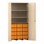 Flexeo Garagenschrank, 3 Fächer, 3 Rollcontainer, 12 großen Boxen Ahorn honig, gelb  (Zoom)