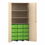 Flexeo Garagenschrank, 3 Fächer, 3 Rollcontainer, 12 großen Boxen Ahorn honig, grün  (Zoom)
