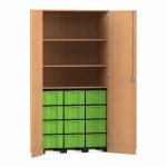 Flexeo Garagenschrank, 3 Fächer, 3 Rollcontainer, 12 großen Boxen Buche dunkel, grün  (Zoom)