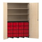 Flexeo Garagenschrank, 3 Fächer, 4 Rollcontainer, 16 große Boxen Ahorn honig, rot  (Zoom)