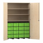 Flexeo Garagenschrank, 3 Fächer, 4 Rollcontainer, 16 große Boxen Ahorn honig, grün  (Zoom)