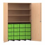 Flexeo Garagenschrank, 3 Fächer, 4 Rollcontainer, 16 große Boxen Buche hell, grün  (Zoom)