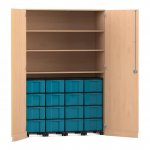 Flexeo Garagenschrank, 3 Fächer, 4 Rollcontainer, 16 große Boxen Buche hell, blau  (Zoom)