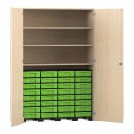 Flexeo Garagenschrank, 3 Fächer, 4 Rollcontainer, 32 kleine Boxen Ahorn honig, grün  (Zoom)