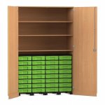 Flexeo Garagenschrank, 3 Fächer, 4 Rollcontainer, 32 kleine Boxen Buche dunkel, grün  (Zoom)