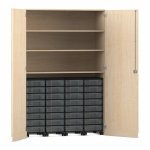 Flexeo Garagenschrank, 3 Fächer, 4 Rollcontainer, 32 kleine Boxen Ahorn honig, transparent  (Zoom)