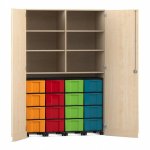 Flexeo Garagenschrank, 6 Fcher, 4 Rollcontainer, 16 groe Boxen