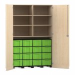 Flexeo Garagenschrank, 6 Fächer, 4 Rollcontainer, 16 große Boxen Ahorn honig, grün  (Zoom)