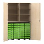 Flexeo Garagenschrank, 6 Fächer, 4 Rollcontainer, 32 kleine Boxen Ahorn honig, grün (Zoom)