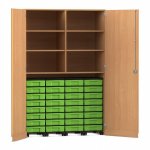 Flexeo Garagenschrank, 6 Fächer, 4 Rollcontainer, 32 kleine Boxen Buche dunkel, grün  (Zoom)