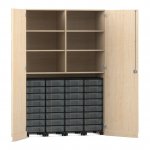 Flexeo Garagenschrank, 6 Fächer, 4 Rollcontainer, 32 kleine Boxen Ahorn honig, transparent  (Zoom)