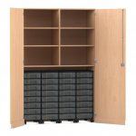 Flexeo Garagenschrank, 6 Fächer, 4 Rollcontainer, 32 kleine Boxen Buche hell, transparent  (Zoom)