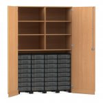 Flexeo Garagenschrank, 6 Fächer, 4 Rollcontainer, 32 kleine Boxen Buche dunkel, transparent  (Zoom)