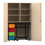 Flexeo Garagenschrank, 6 Fcher, 1 Rollcontainer, 4 Boxen, 1 Transportwagen