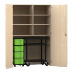 Flexeo Garagenschrank, 6 Fächer, 1 Rollcontainer, 4 Boxen, 1 Transportwagen Ahorn honig, grün  (Zoom)