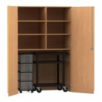 Flexeo Garagenschrank, 6 Fächer, 1 Rollcontainer, 4 Boxen, 1 Transportwagen Buche dunkel, transparent  (Zoom)