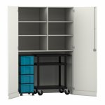 Flexeo Garagenschrank, 6 Fächer, 1 Rollcontainer, 4 Boxen, 1 Transportwagen weiß, blau  (Zoom)