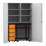 Flexeo Garagenschrank, 6 Fächer, 1 Rollcontainer, 4 Boxen, 1 Transportwagen grau, gelb  (Zoom)