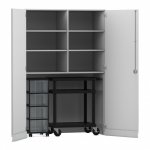 Flexeo Garagenschrank, 6 Fächer, 1 Rollcontainer, 4 Boxen, 1 Transportwagen grau, transparent  (Zoom)