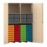 Flexeo Garagenschrank, 2 Fächer, 4 Rollcontainer, 32 kleine und 8 große Boxen Ahorn honig, bunt  (Zoom)