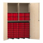 Flexeo Garagenschrank, 2 Fächer, 4 Rollcontainer, 32 kleine und 8 große Boxen Ahorn honig, rot  (Zoom)