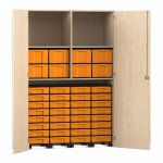 Flexeo Garagenschrank, 2 Fächer, 4 Rollcontainer, 32 kleine und 8 große Boxen Ahorn honig, gelb  (Zoom)