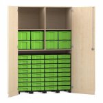 Flexeo Garagenschrank, 2 Fächer, 4 Rollcontainer, 32 kleine und 8 große Boxen Ahorn honig, grün  (Zoom)