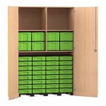 Flexeo Garagenschrank, 2 Fächer, 4 Rollcontainer, 32 kleine und 8 große Boxen Buche hell, grün  (Zoom)