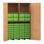 Flexeo Garagenschrank, 2 Fächer, 4 Rollcontainer, 32 kleine und 8 große Boxen Buche dunkel, grün  (Zoom)