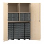 Flexeo Garagenschrank, 2 Fächer, 4 Rollcontainer, 32 kleine und 8 große Boxen Ahorn honig, transparent  (Zoom)