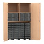 Flexeo Garagenschrank, 2 Fächer, 4 Rollcontainer, 32 kleine und 8 große Boxen Buche hell, transparent  (Zoom)