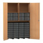 Flexeo Garagenschrank, 2 Fächer, 4 Rollcontainer, 32 kleine und 8 große Boxen Buche dunkel, transparent  (Zoom)