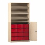 Flexeo Schrank, 3 Schrägablagen, 12 große Boxen, 2 Halbtüren Ahorn honig, rot  (Zoom)