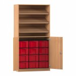 Flexeo Schrank, 3 Schrägablagen, 12 große Boxen, 2 Halbtüren Buche dunkel, rot  (Zoom)