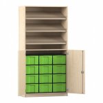 Flexeo Schrank, 3 Schrägablagen, 12 große Boxen, 2 Halbtüren Ahorn honig, grün  (Zoom)