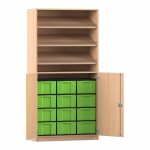 Flexeo Schrank, 3 Schrägablagen, 12 große Boxen, 2 Halbtüren Buche hell, grün  (Zoom)