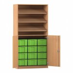 Flexeo Schrank, 3 Schrägablagen, 12 große Boxen, 2 Halbtüren Buche dunkel, grün  (Zoom)