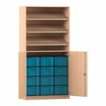 Flexeo Schrank, 3 Schrägablagen, 12 große Boxen, 2 Halbtüren Buche hell, blau  (Zoom)