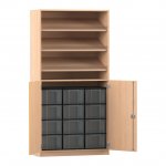 Flexeo Schrank, 3 Schrägablagen, 12 große Boxen, 2 Halbtüren Buche hell, transparent  (Zoom)